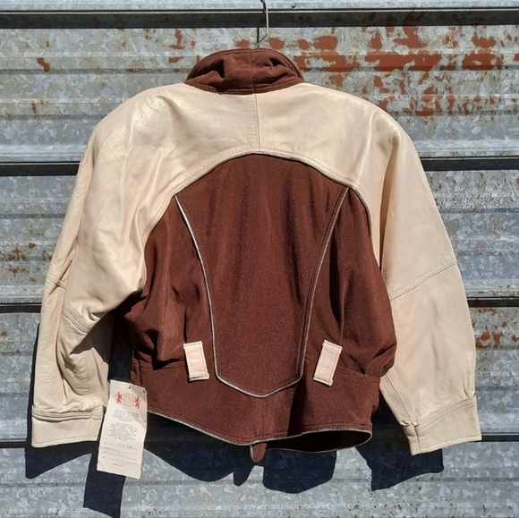VINTAGE 80's Shimmery Two Toned Leather Jacket NWT - Picture 5 of 16